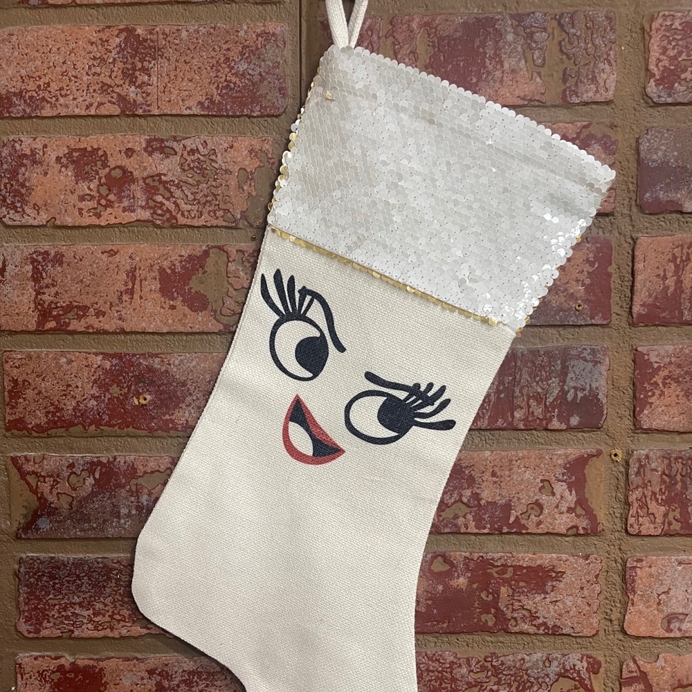 Eyelash Lash Winking Face Christmas Stocking Gold - Picture 5 of 5